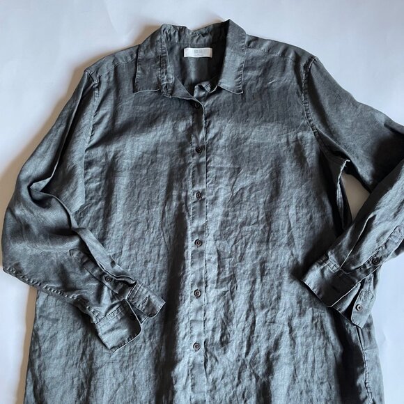 TWO Uniqlo linen shirts women's size XL gray, green - Picture 4 of 9